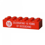 15 Years of Geocaching Trackable Brick- Red