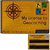 Geocaching Lizenz, gelb, gravierbar, trackbar