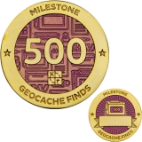 Meilenstein Geocoin und Anhänger Set 500. Fund